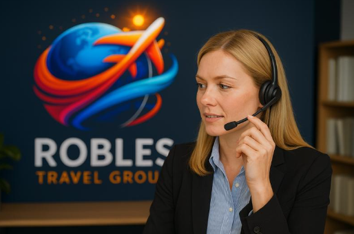 Robles Travel Group receptionist ready to welcome and assist travelers